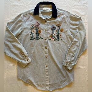 Casey & Max Vintage 90’s Embroidered Birdhouse Teacher Aesthetic Cottagecore